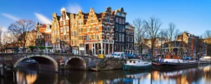 Beautiful image of the UNESCO world heritage canals the 'Brouwersgracht' en 'Prinsengracht (Prince's canal)' in Amsterdam, the Netherlands